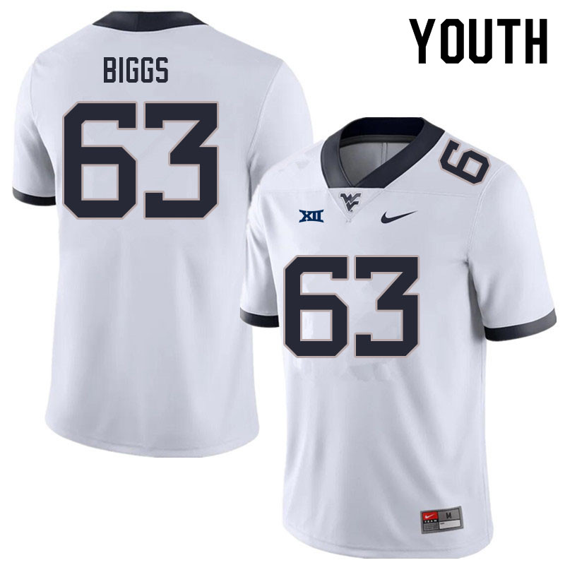 Youth #63 Bryce Biggs West Virginia Mountaineers College Football Jerseys Sale-White